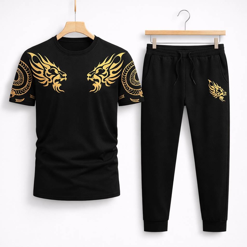 Men Black Lion Printed Tracksuit For Men
