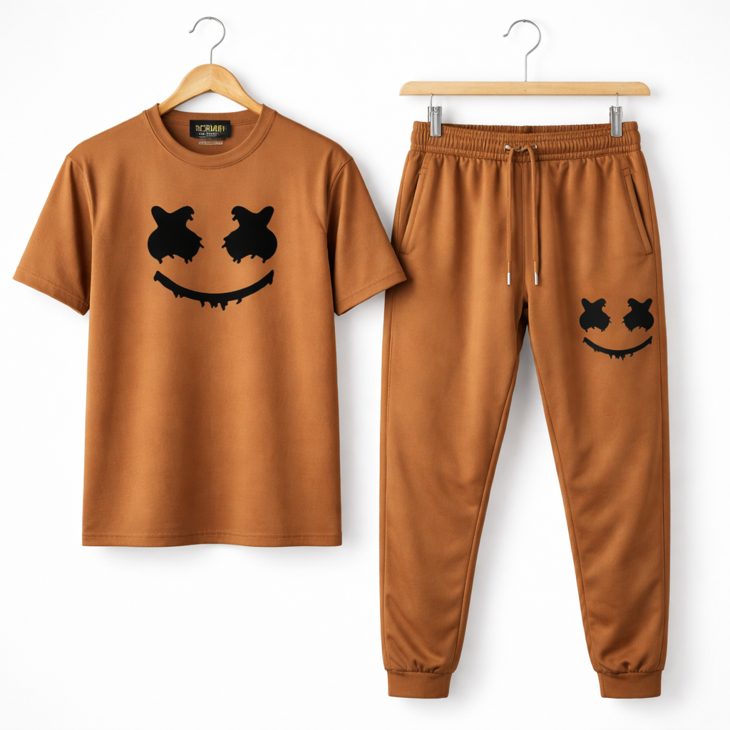Men's Micro Printed Brown Tracksuit For Men