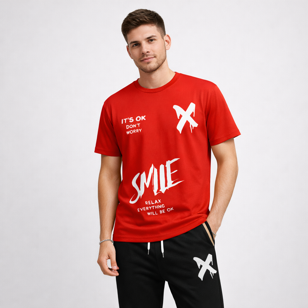 Men Printed Red Track Suit For Men