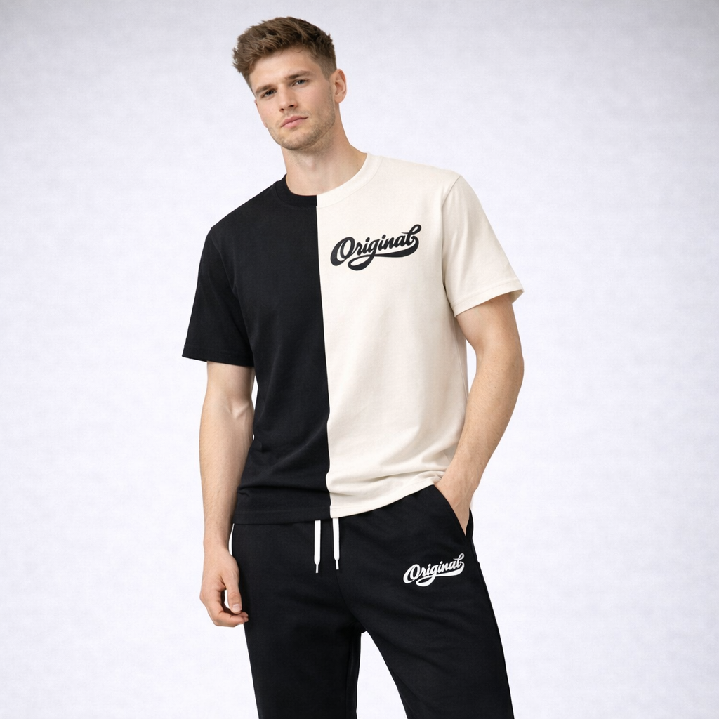 Men's Black White Printed Jersey Tracsuit For Men