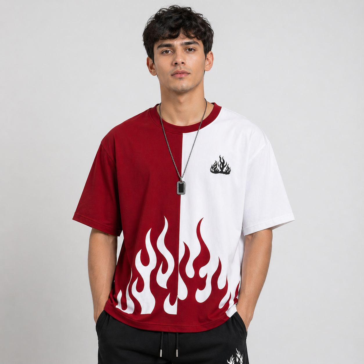 Red White Flame Printed Tracksuit For Men