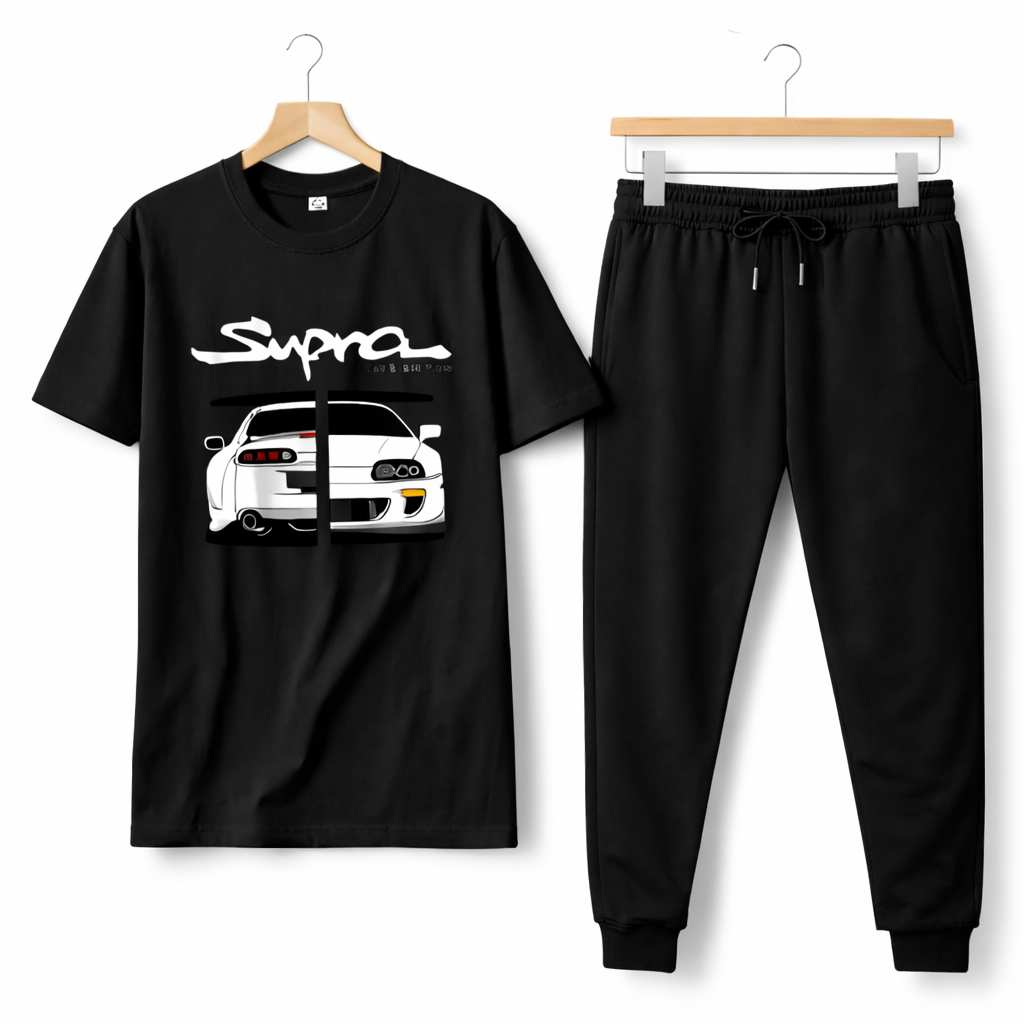 Men Black Printed Tracksuit Supra Car Design For Men