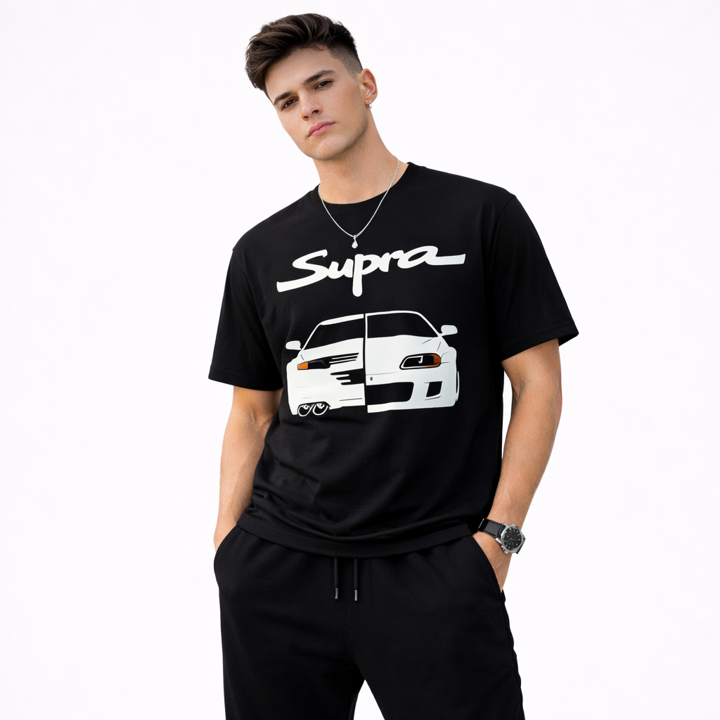 Men Black Printed Tracksuit Supra Car Design For Men