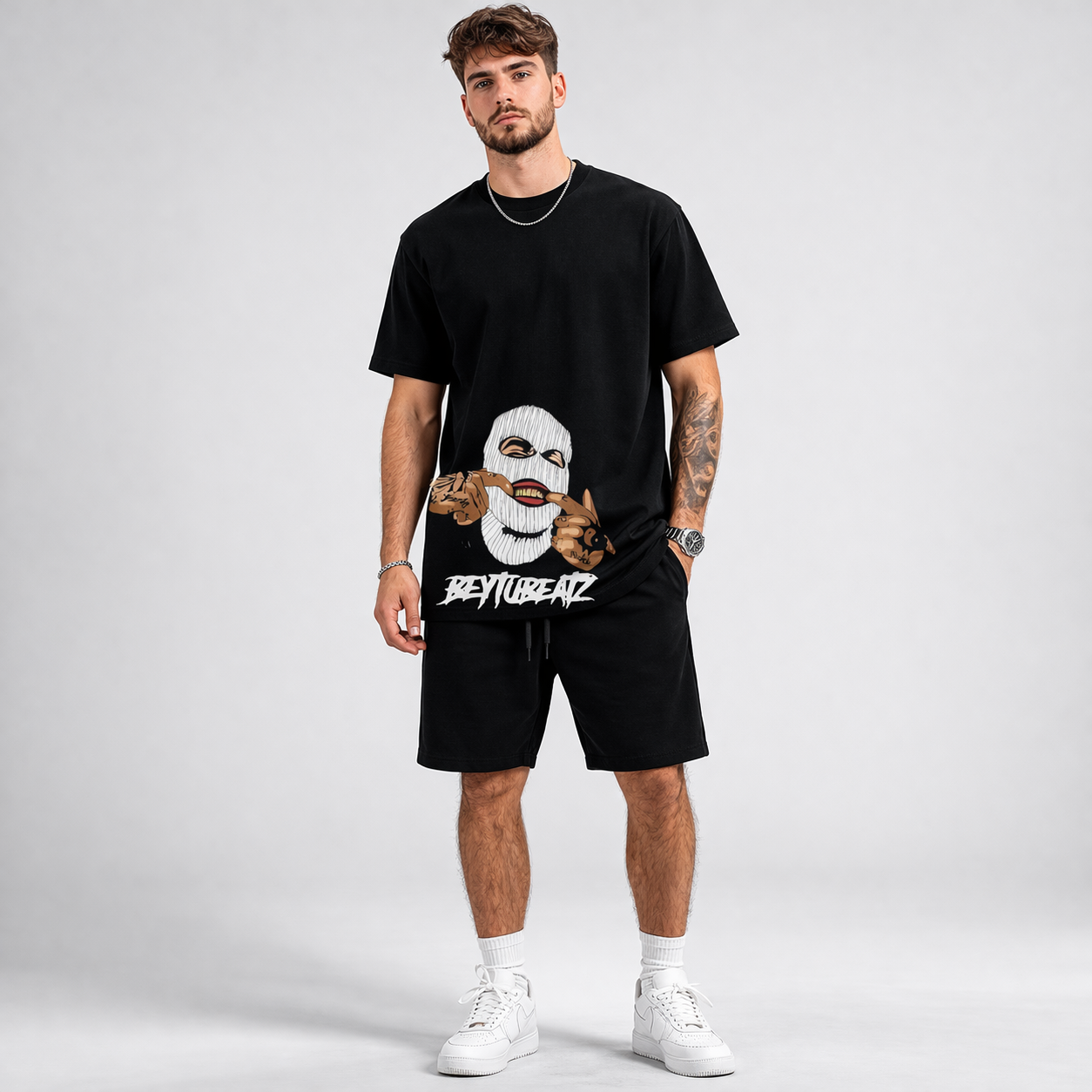 Men Black Printed Jersey Tracksuit For Men