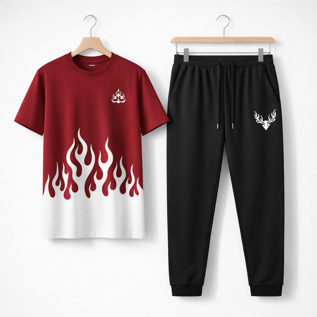 Men's Printed Maroon Polyester Track Suit For Men