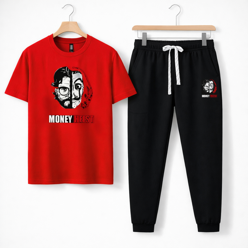 Men's Red Micro Interlock Graphic Tracksuit For Men