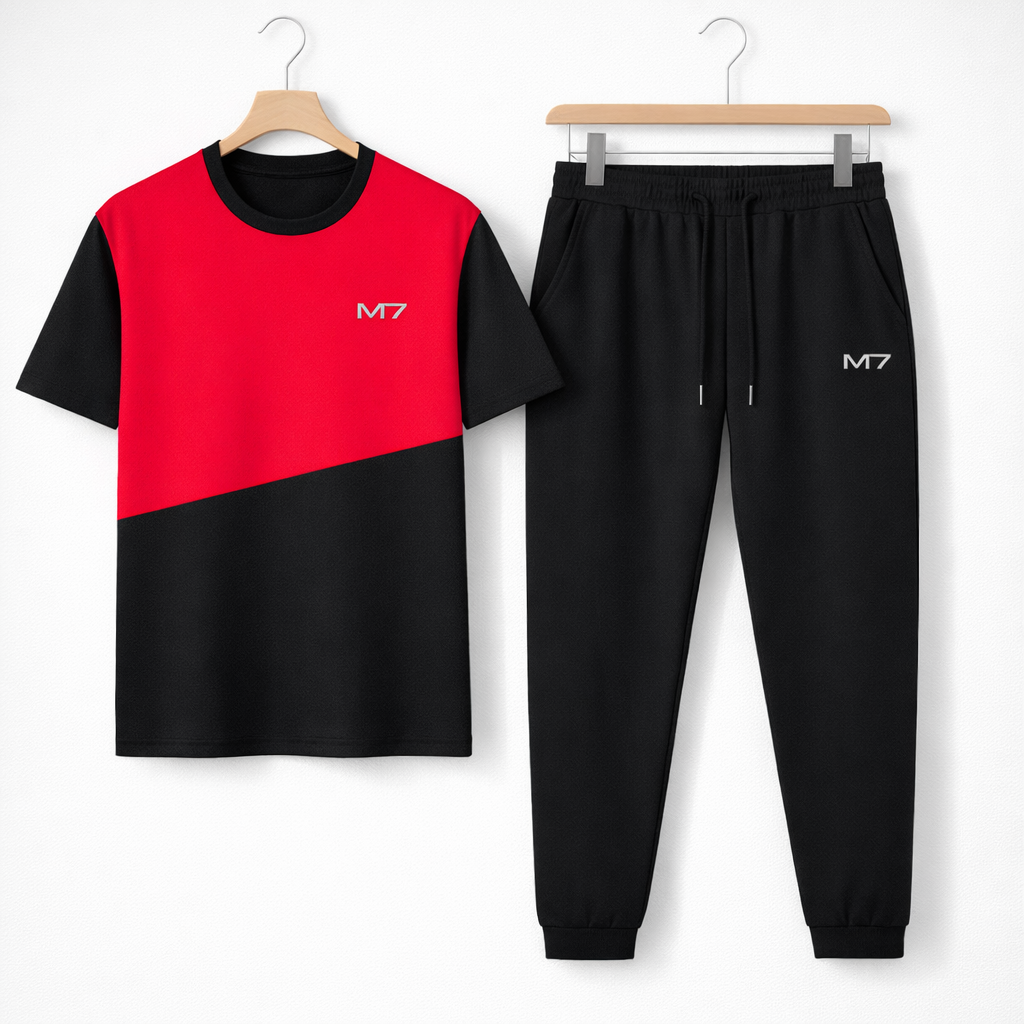Unisex Red Black Printed Tracksuit For Men