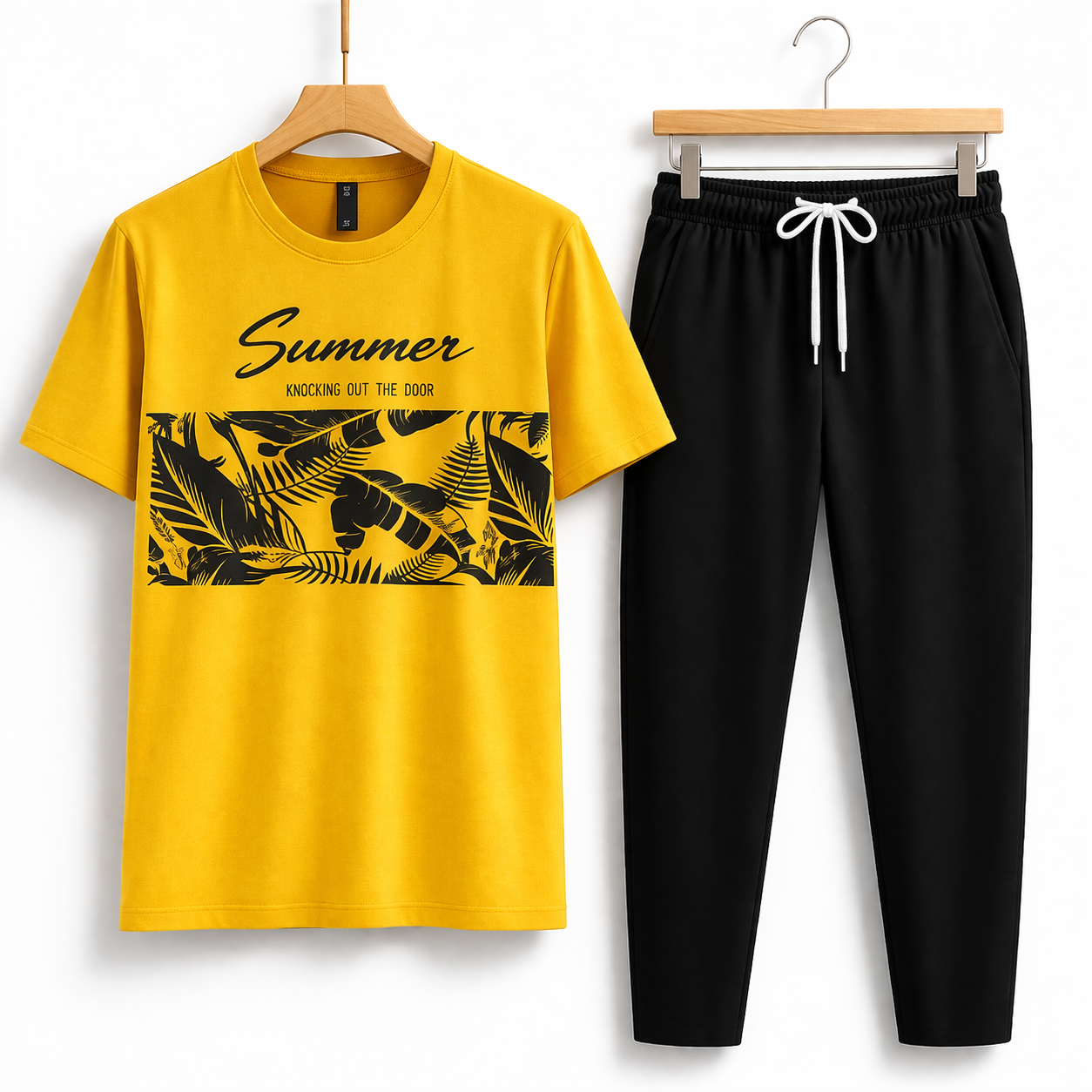 Yellow Printed Summer Tracksuit For Men